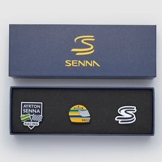 コレクション Ayrton Senna Limited Edition Pin Set Ayrton Senna Official Collection Triple Pin Badge Set In Presentation