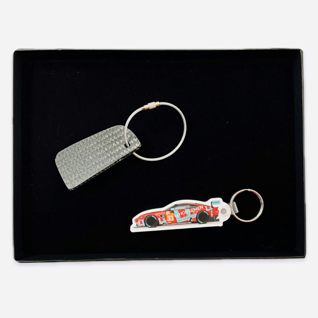 TF Sport Aston Martin Racing Team Le Mans Race Used Carbon Fibre Key Ring Set in a Presentation Box