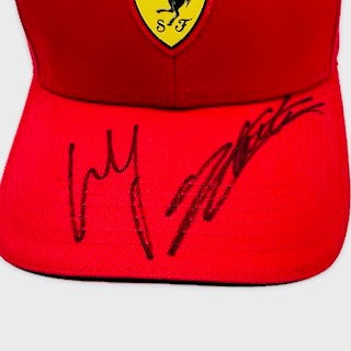 Charles Leclerc&nbsp; &amp; Carlos Sainz&nbsp; Hand Signed Official Scuderia Ferrari F1 Team Cap 2024-Red