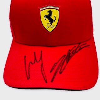 Charles Leclerc&nbsp; &amp; Carlos Sainz&nbsp; Hand Signed Official Scuderia Ferrari F1 Team Cap 2024-Red