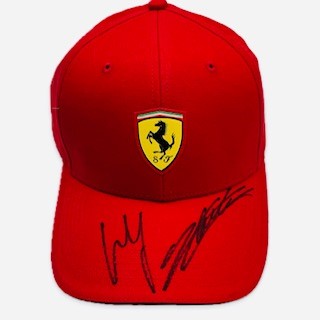 Charles Leclerc&nbsp; &amp; Carlos Sainz&nbsp; Hand Signed Official Scuderia Ferrari F1 Team Cap 2024-Red