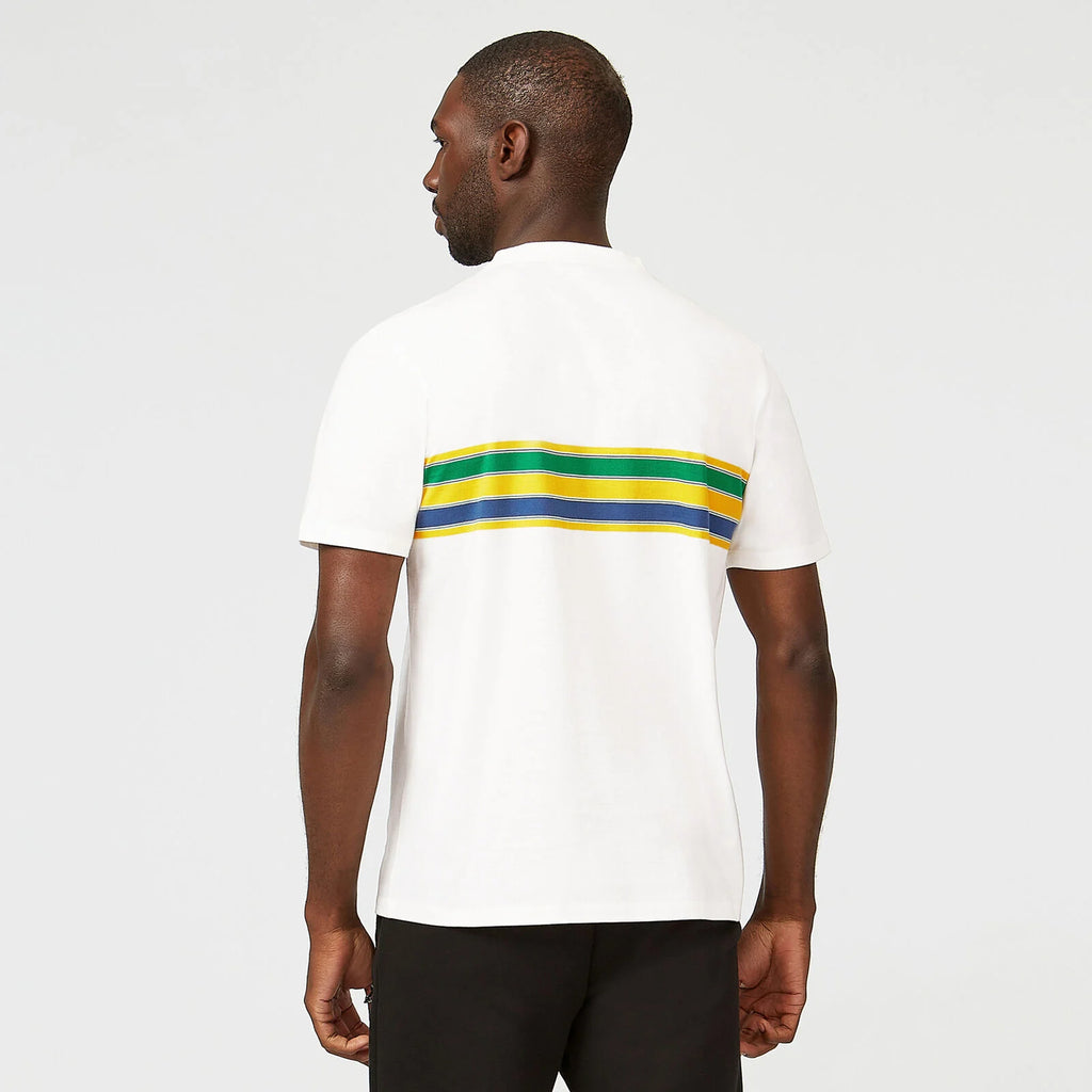 Ayrton Senna Official Licenced Collection Iconic Helmet Striped Organic Cotton T-Shirt-White