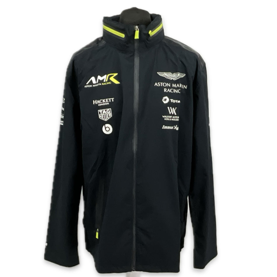 Aston Martin Racing AMR Team Issue Full Zip Hooded Rain Coat Dark Blue Early Season- Used-2018