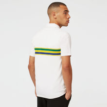 Load image into Gallery viewer, Ayrton Senna Official Licenced Collection Iconic Helmet Striped Organic Cotton Polo Shirt-White