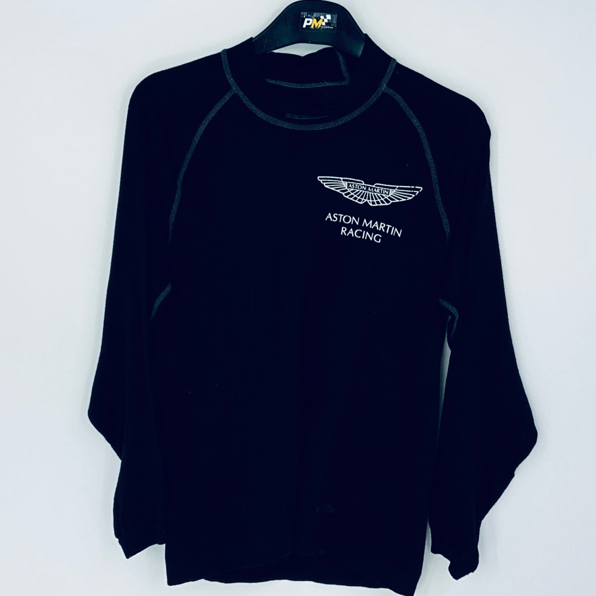 Black sweatshirt with Aston Martin Racing logo on a white background