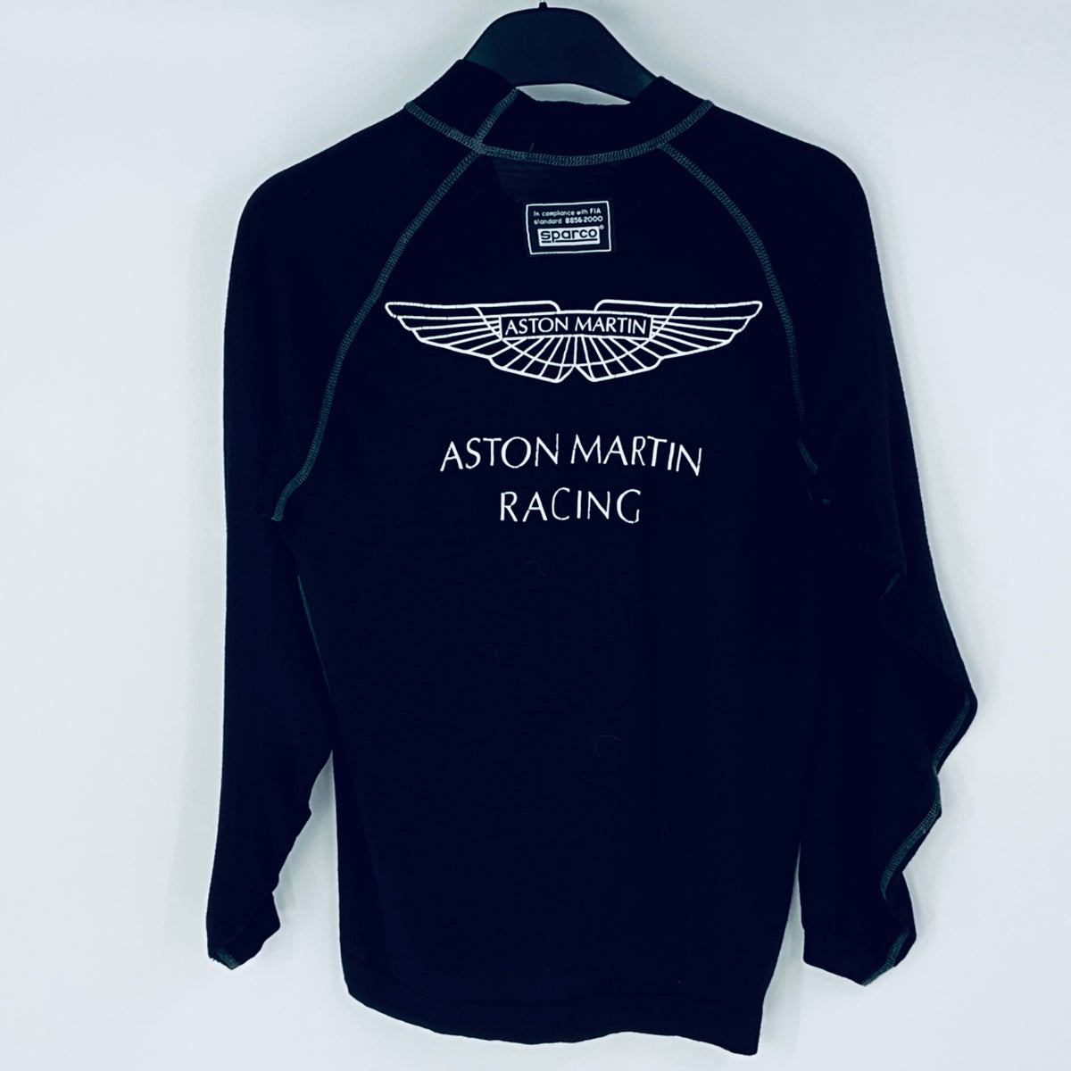 Black sweatshirt with Aston Martin Racing logo on a white background