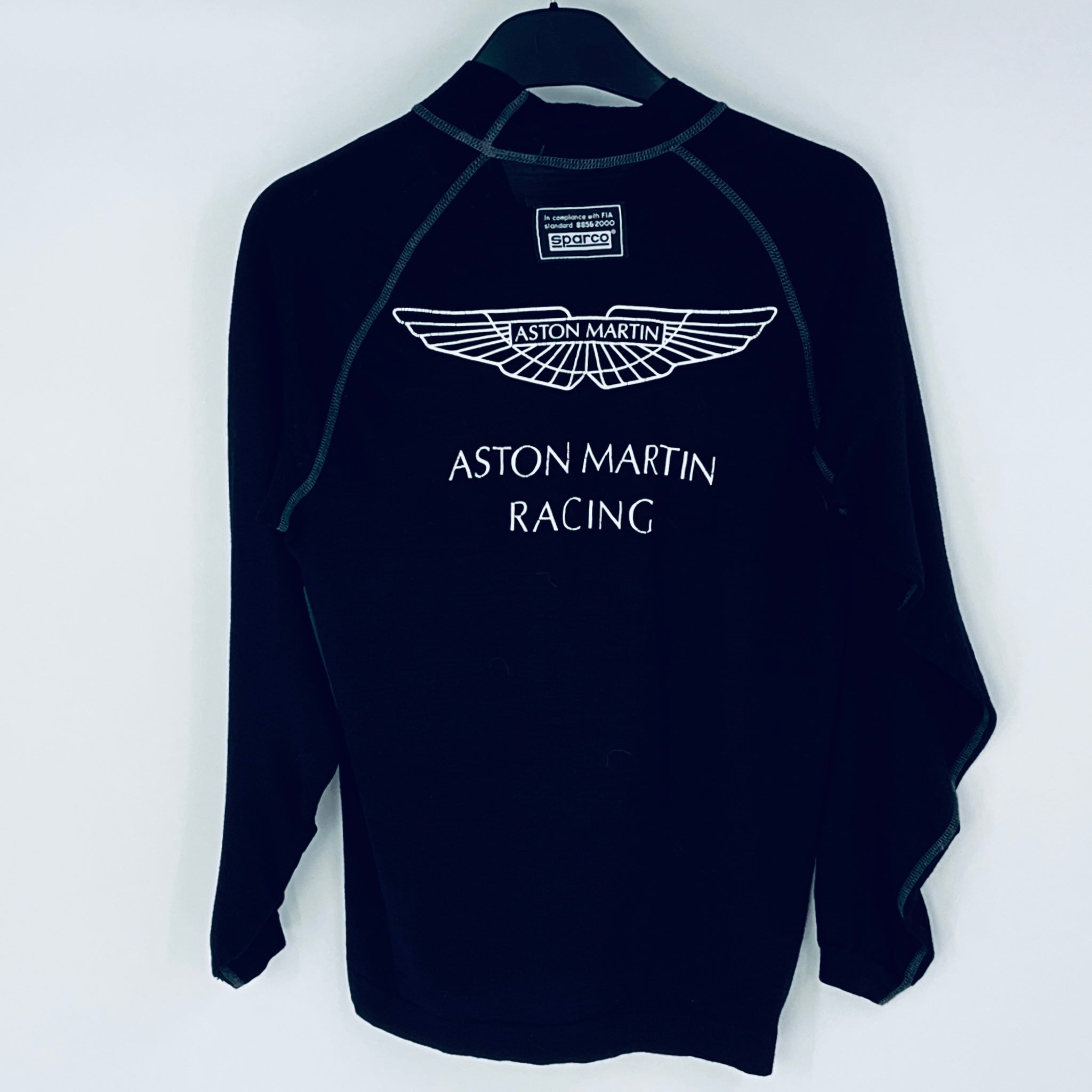 Black sweatshirt with Aston Martin Racing logo on a white background