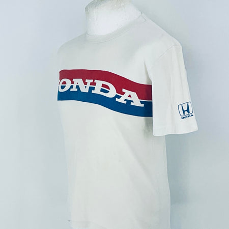 White t-shirt with Honda logo on a mannequin against a white background