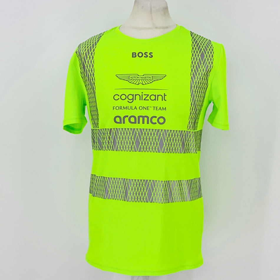 Aston Martin Aramco F1 Team Hi-Vis Fluoro Yellow Set-Up T-Shirt – Team Issue- Brand New