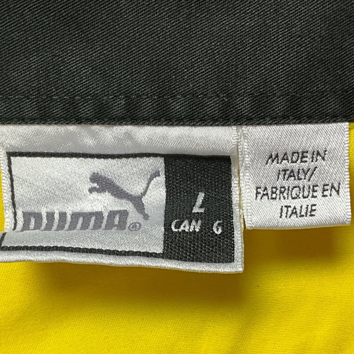 Jordan logo fabric label with size markings, made in Italy