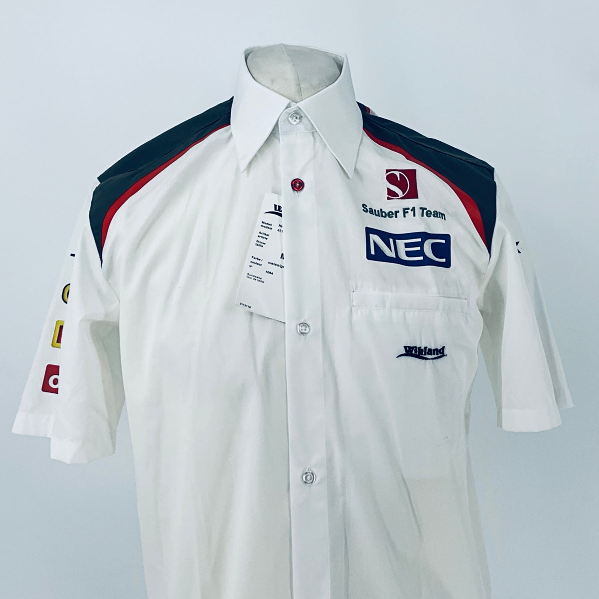 White Sauber F1 Team racing shirt with button-up collar, NEC chest logo