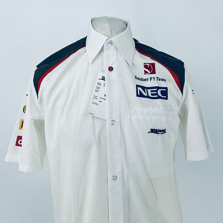 White Sauber F1 Team racing shirt with button-up collar, NEC chest logo