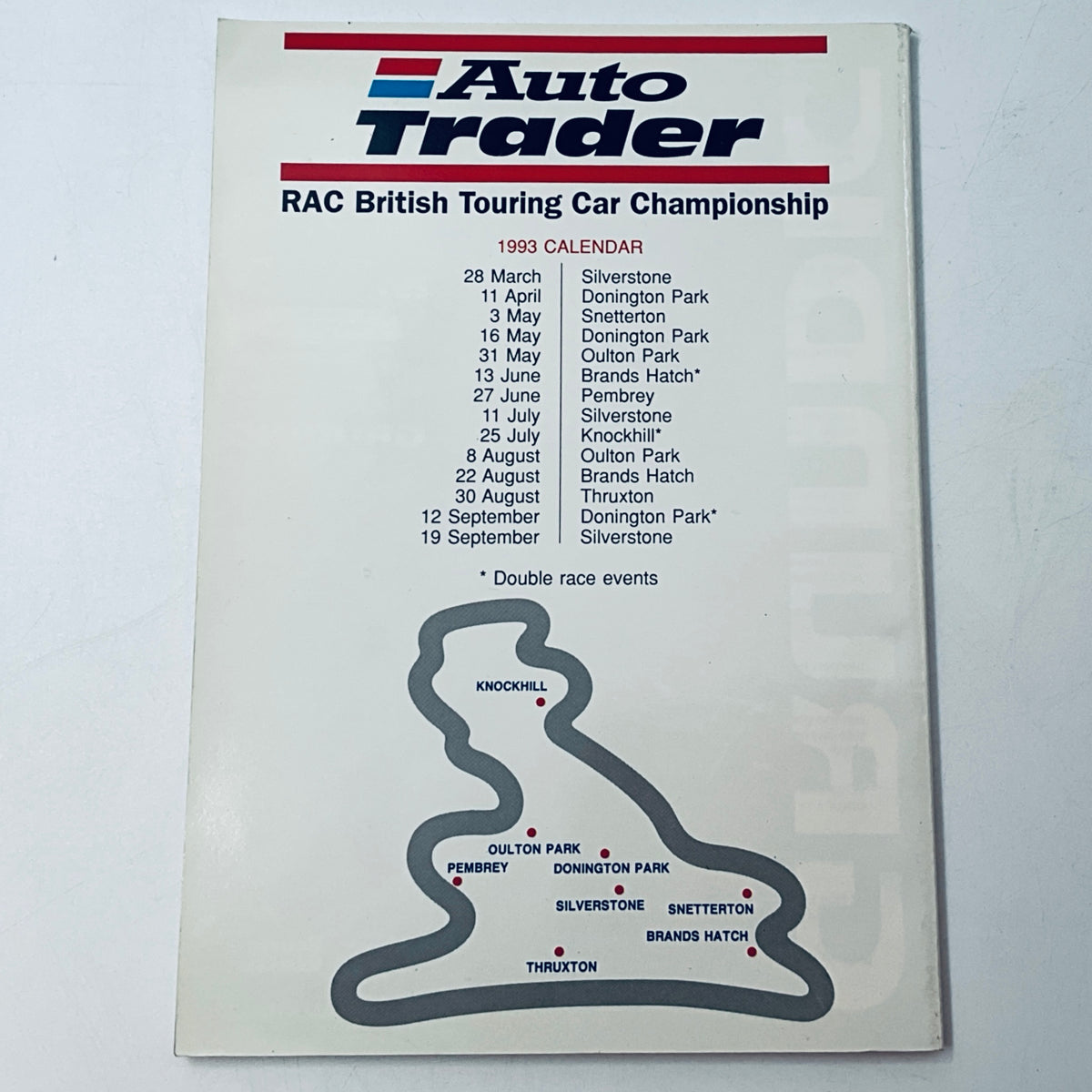 1993 Auto Trader RAC British Touring Car Championship calendar back with route map