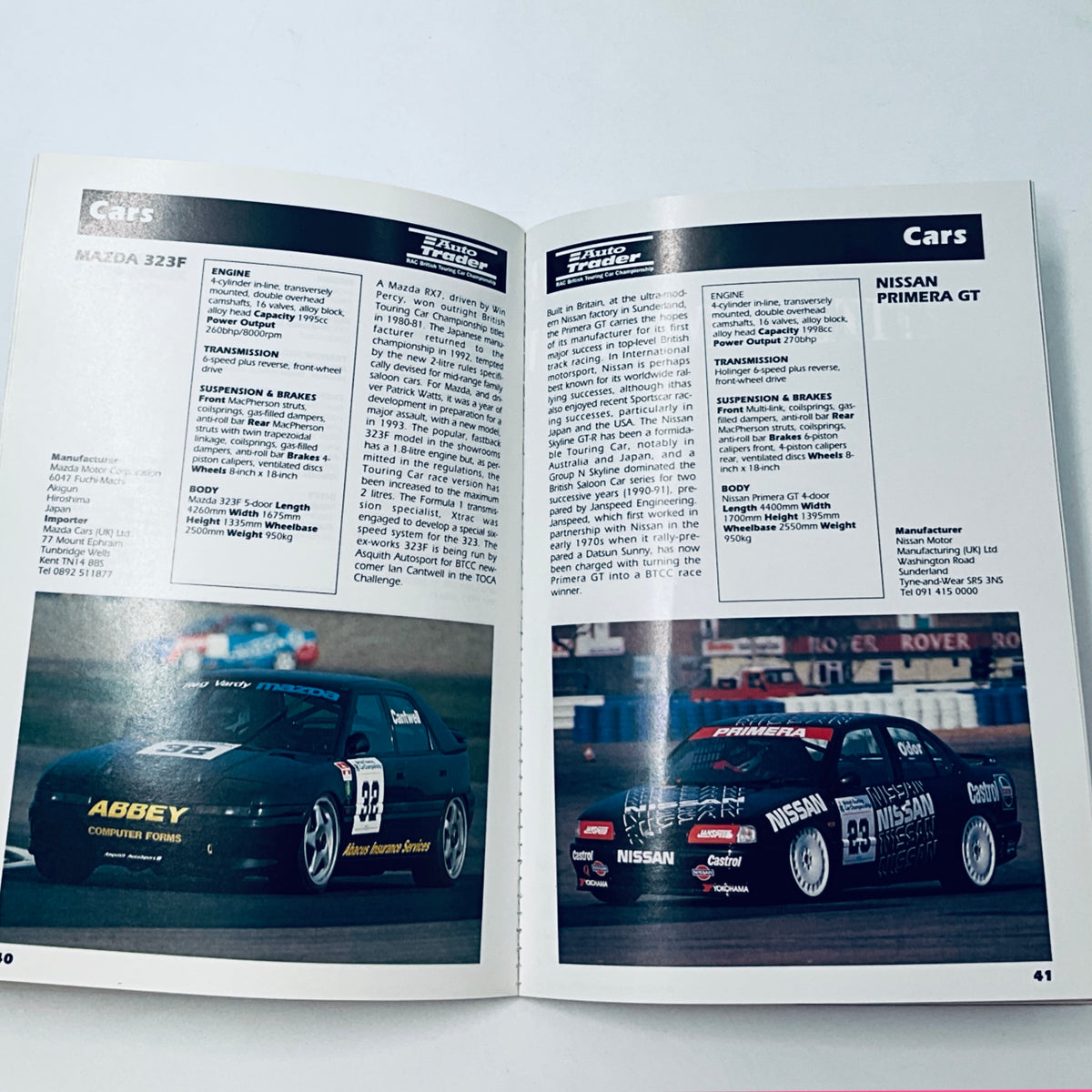 Auto Trader 1993 calendar spread showing Cars section with team photos