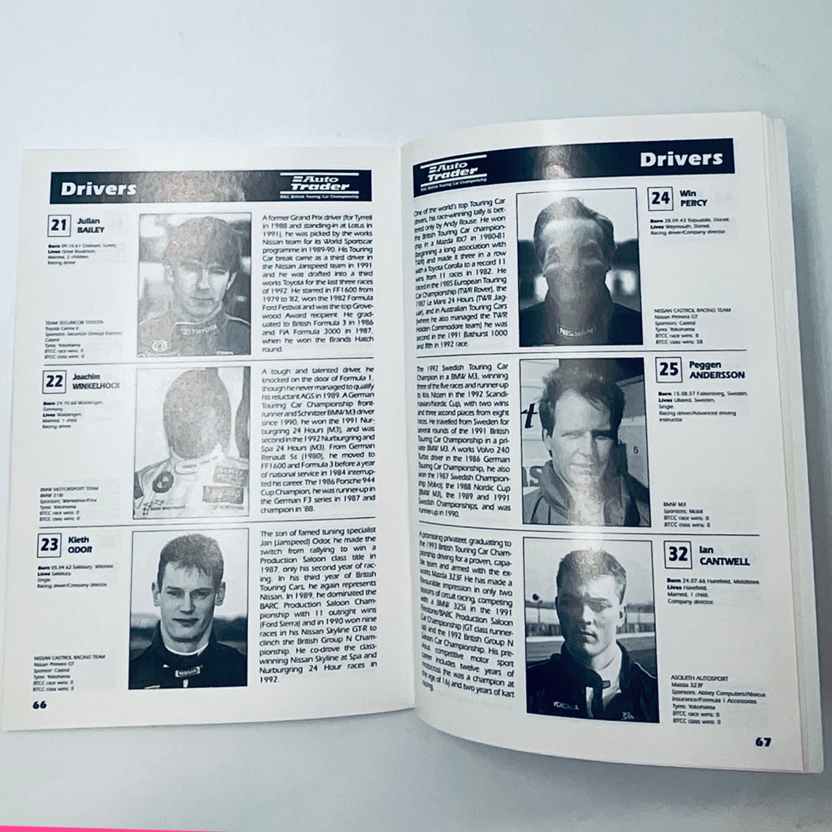 Auto Trader 1993 calendar spread showing Drivers section with portraits