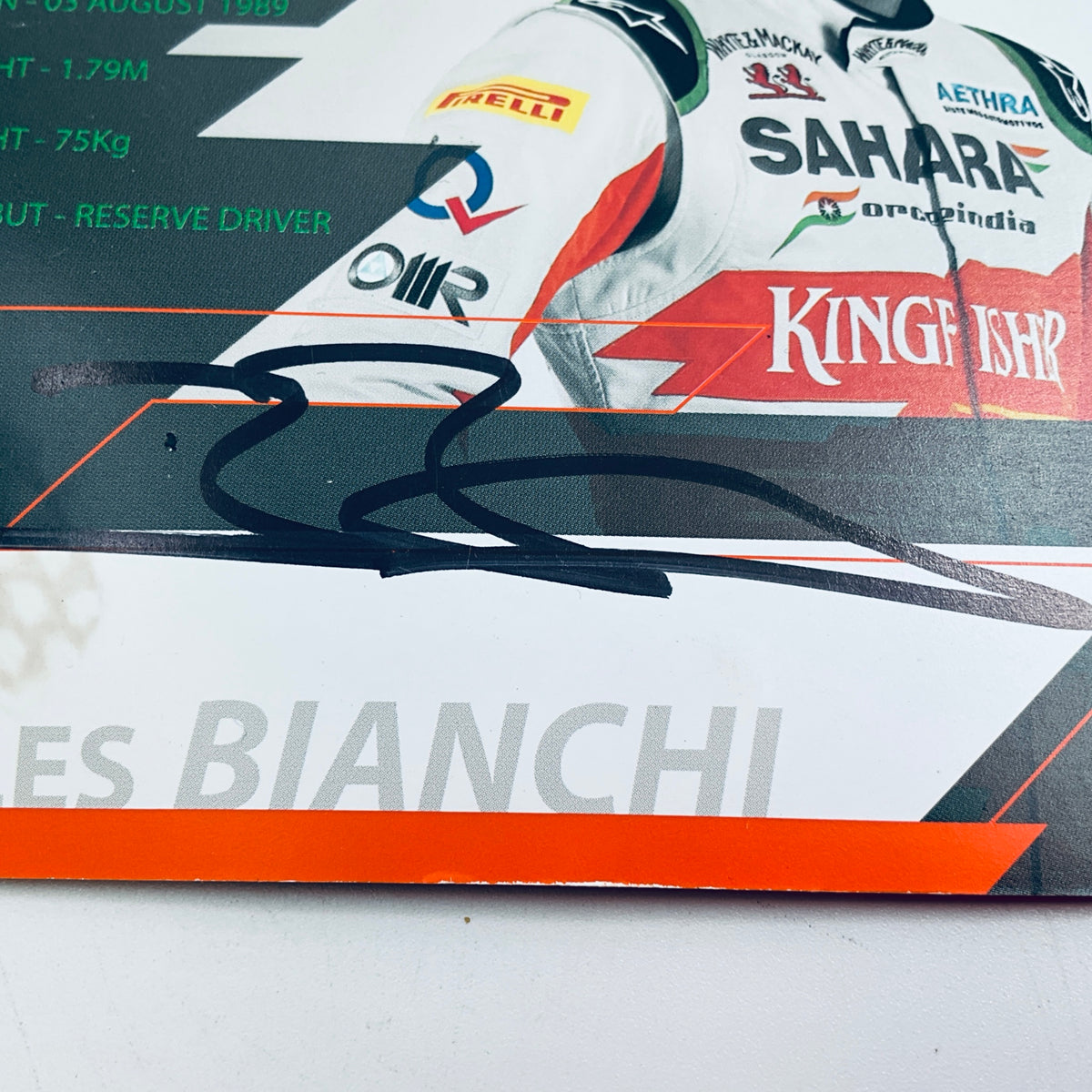 Original 2012 Force India F1 Team Jules Bianchi Hand Signed Official Driver Card – With COA - Pit-Lane Motorsport