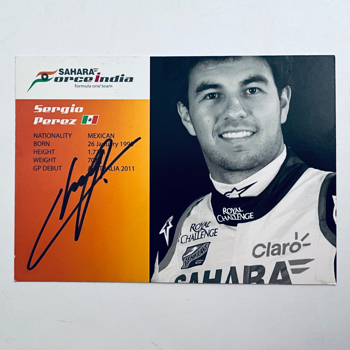 Original 2014 Force India F1 Team Sergio Perez Hand Signed Official Driver Card – With COA - Pit-Lane Motorsport