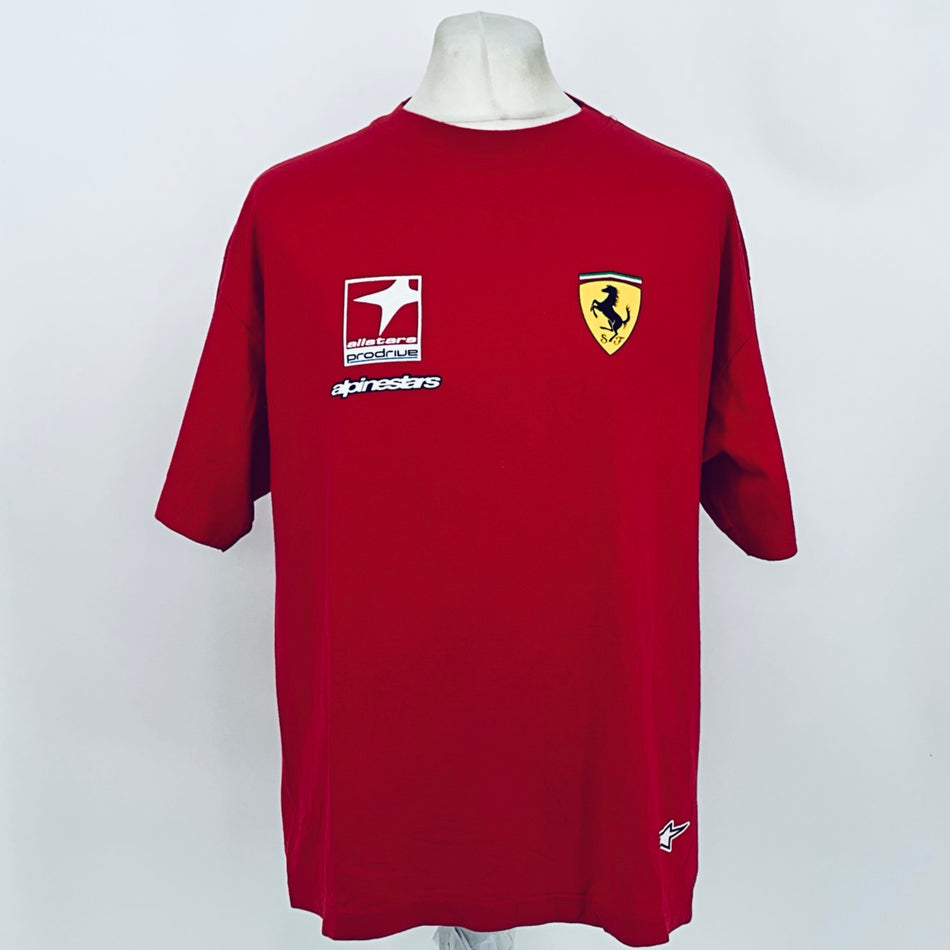 Red crewneck T-shirt with front Ferrari and Alpinestars logos