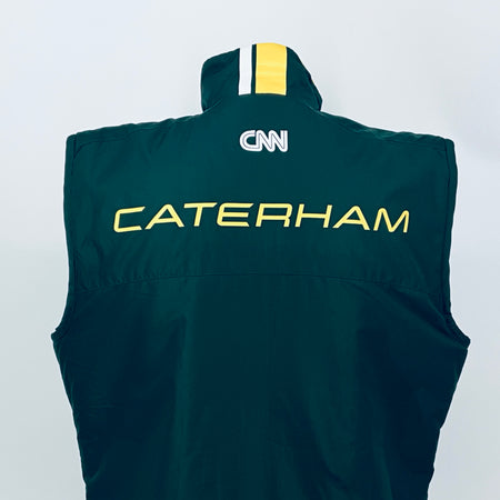 Dark teal team gilet with hood, full zip, CATERHAM text and CNN logo on back