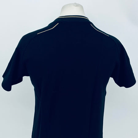 Dark navy crew-neck team T-shirt with contrast collar trim, back view