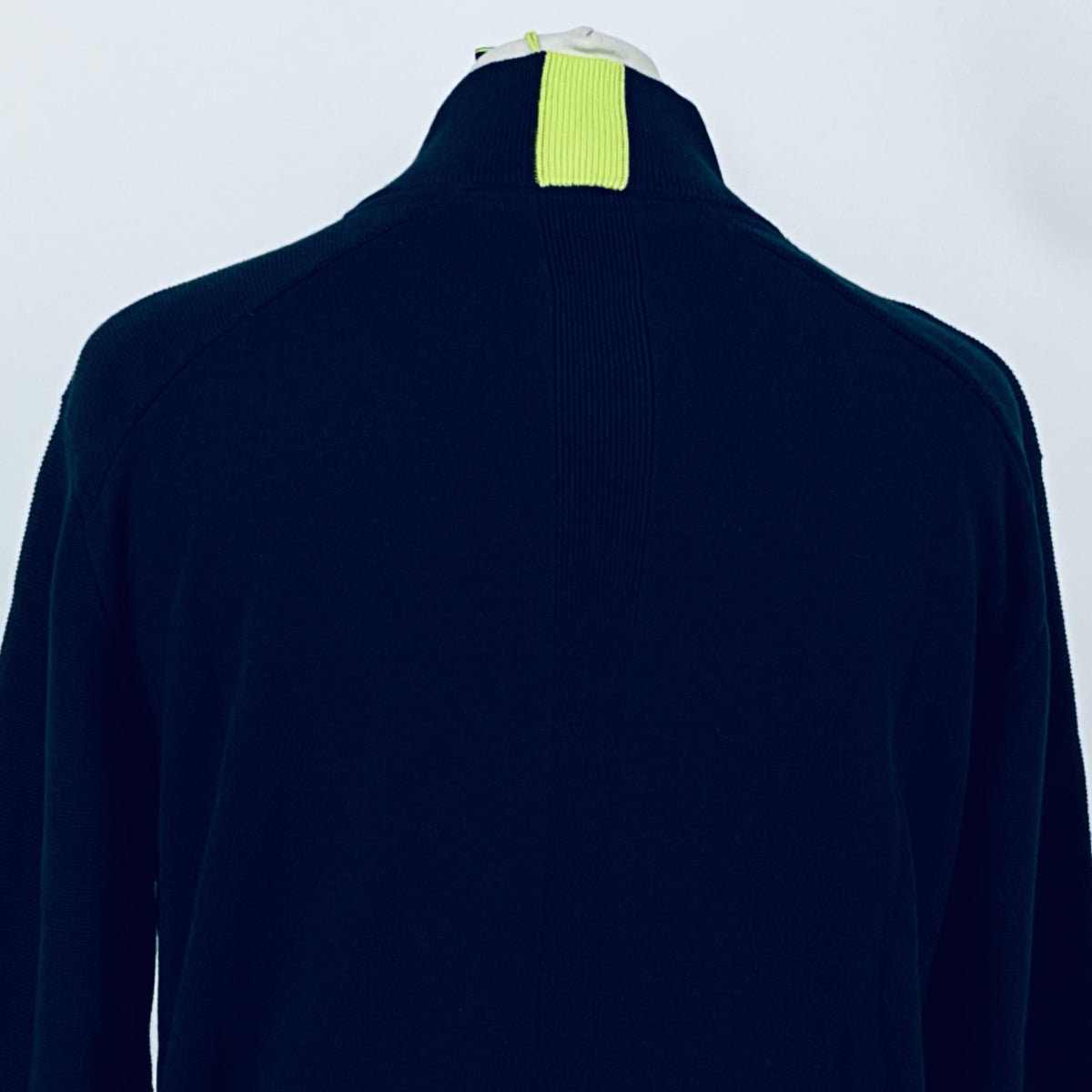 Navy quarter-zip jumper back view with high neck ribbing