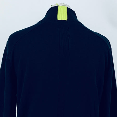Navy quarter-zip jumper back view with high neck ribbing