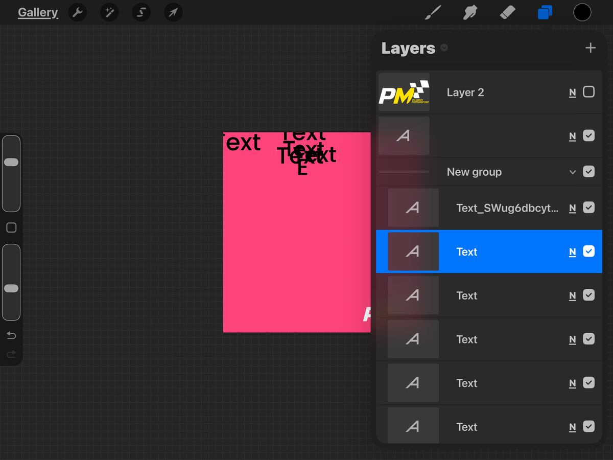 T-shirt graphic design mockup editing screen with layered text and shapes
