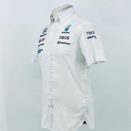 White team shirt with Petronas Ineos, TeamViewer, and Mercedes-AMG sleeve logos