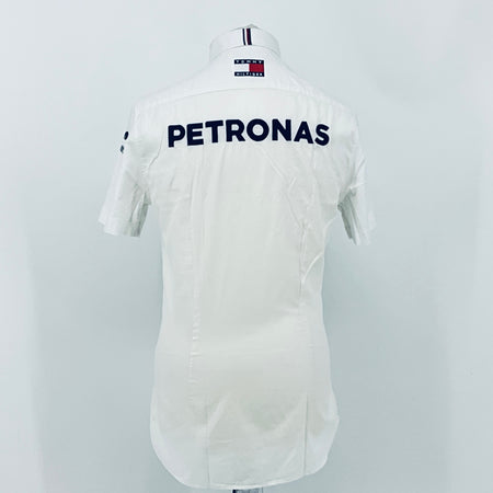 White team shirt back with PETRONAS text, short sleeves