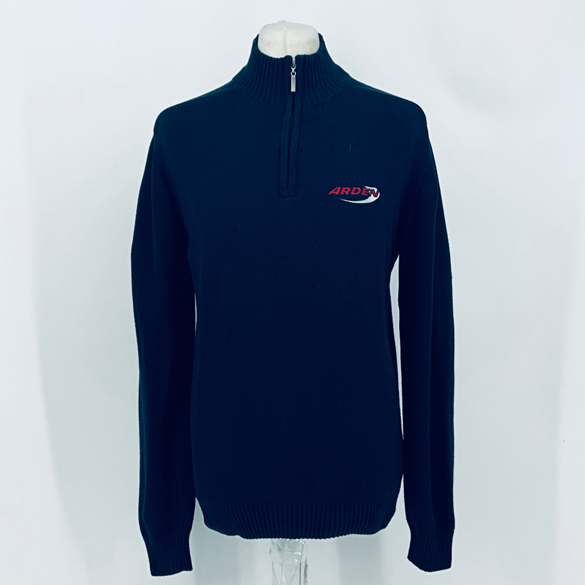 Arden Motorsport dark quarter-zip knit jumper with zip collar and chest logo