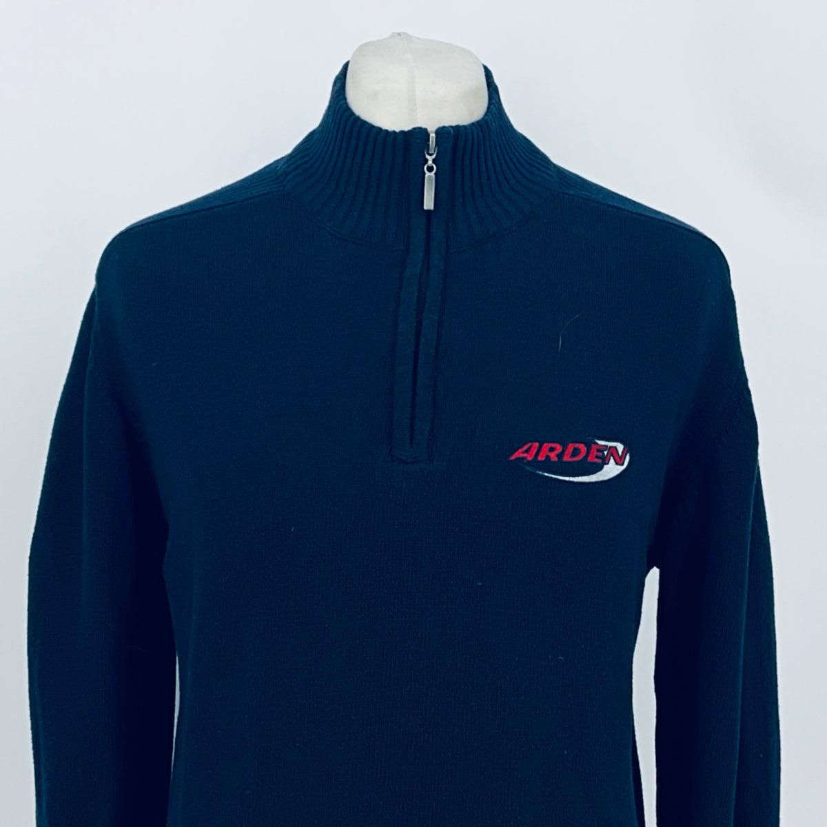 Arden Motorsport dark quarter-zip knit jumper with Arden logo on the chest