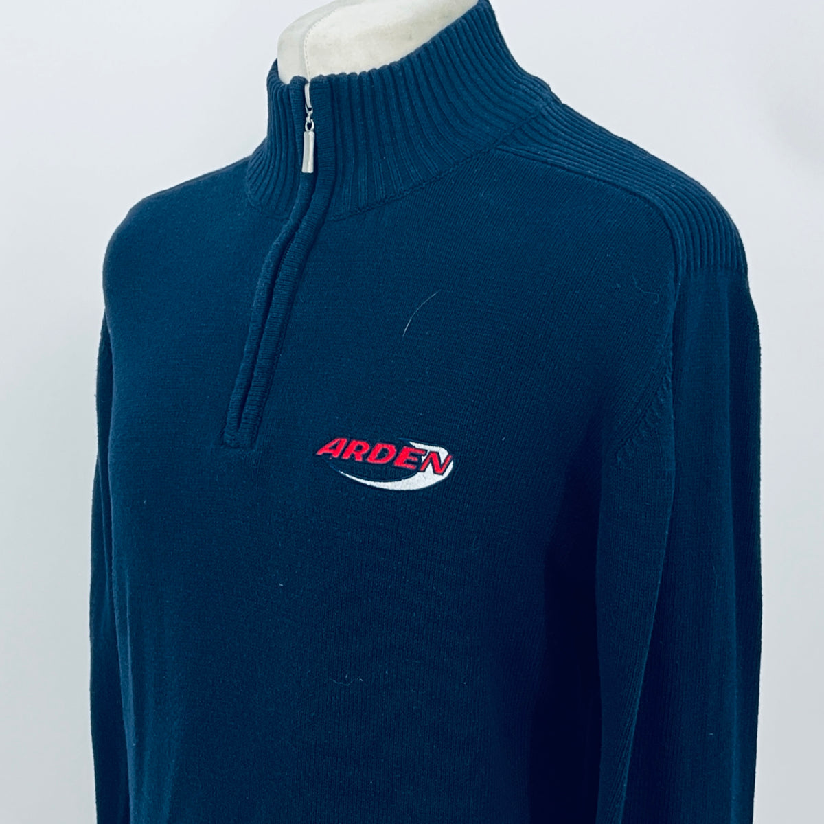 Arden Motorsport dark quarter-zip knit jumper with Arden logo and zip collar