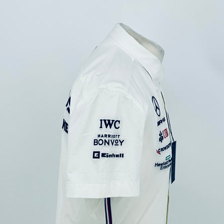White team shirt side back view with IWC Marriott Bonvoy and UBS Crowdstrike logos