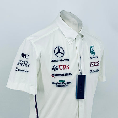 Tommy Hilfiger team shirt, white button-front with collar and sponsor logos