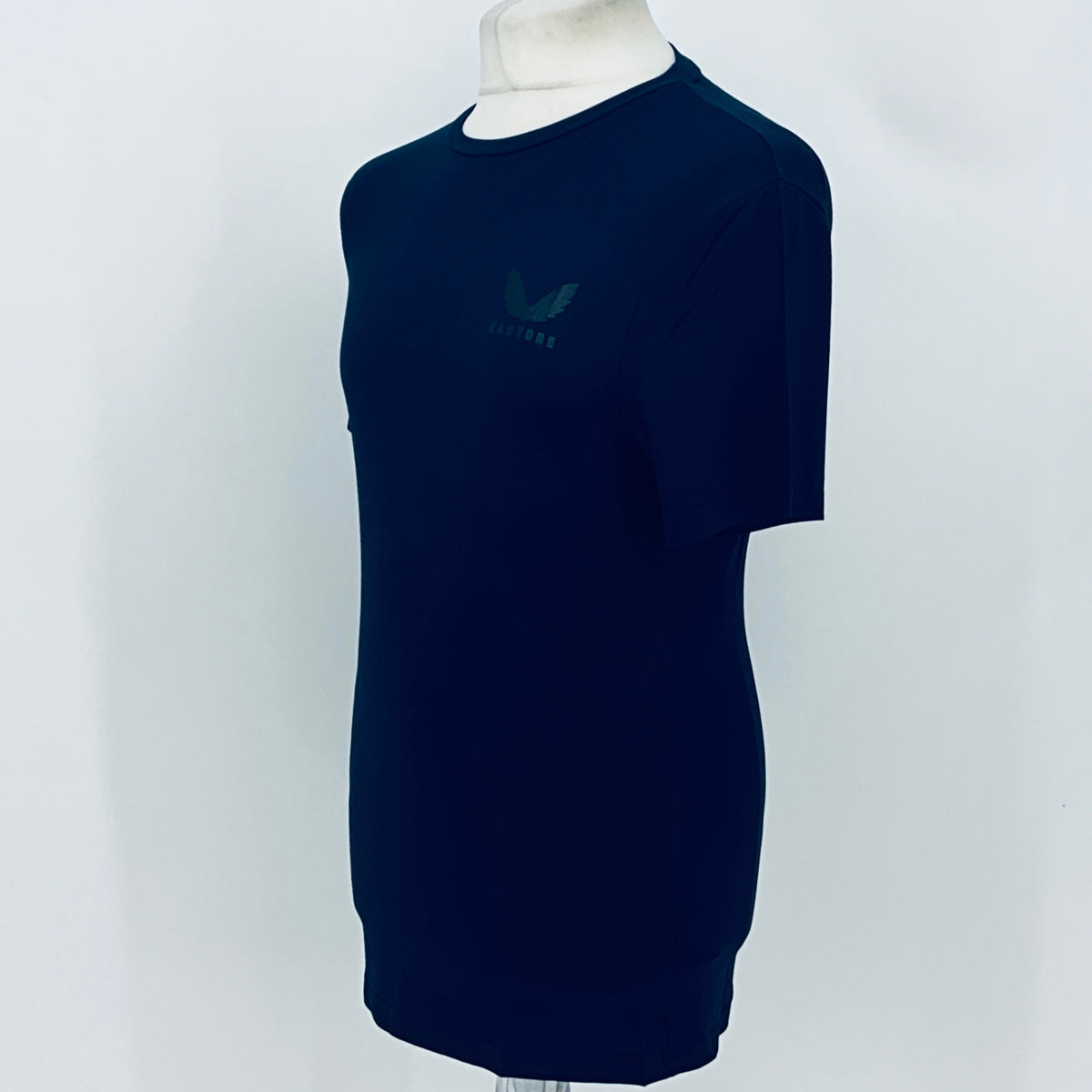 Men's navy Castore base layer T-shirt, front profile with small chest logo