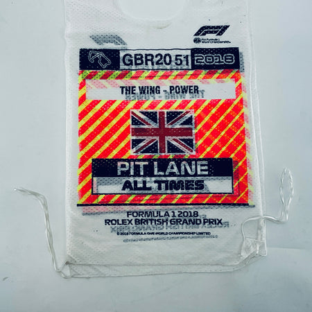 White tabard with racing graphic, Union Jack and “Pit Lane All Times”