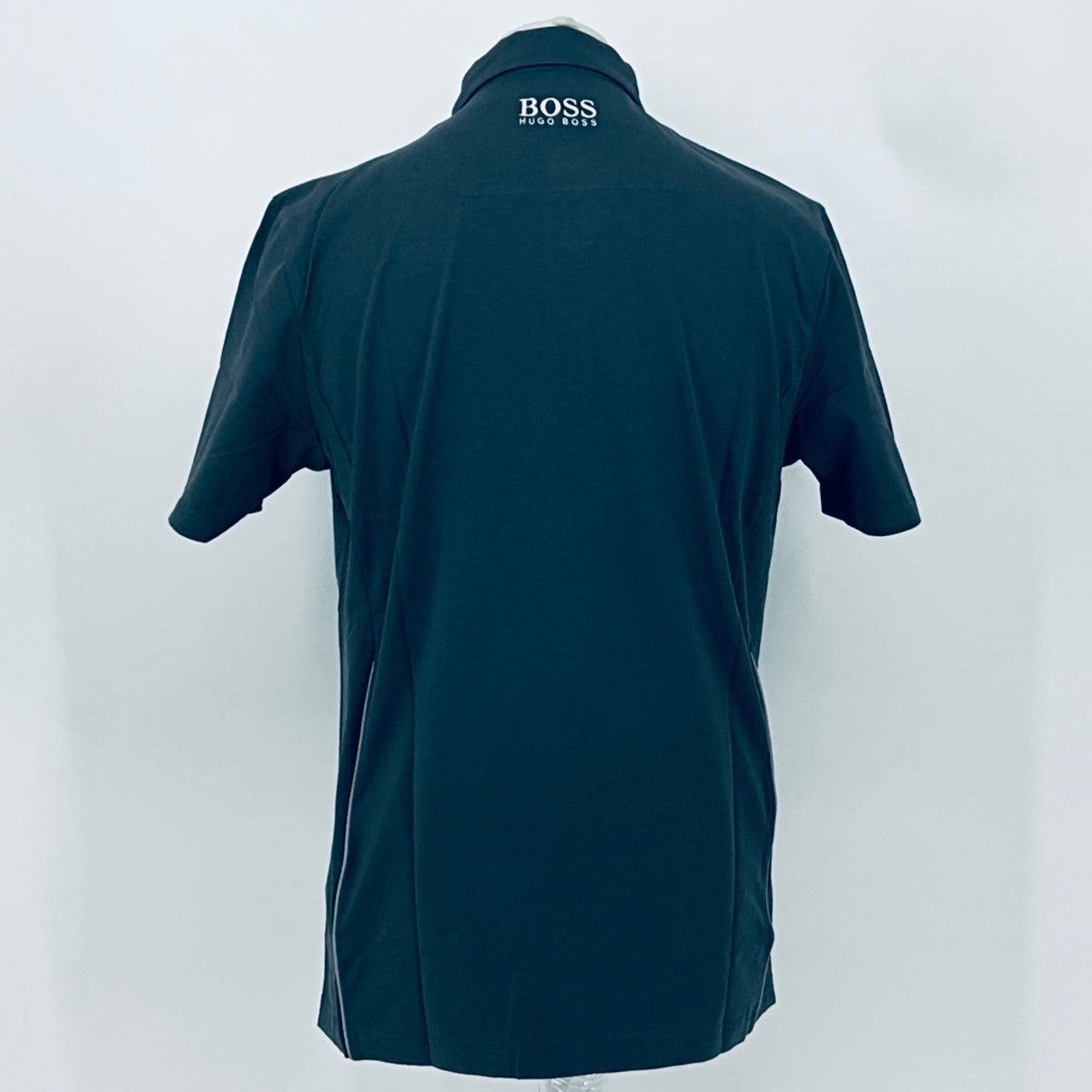 Boss polo shirt in dark teal, full back view with small collar logo