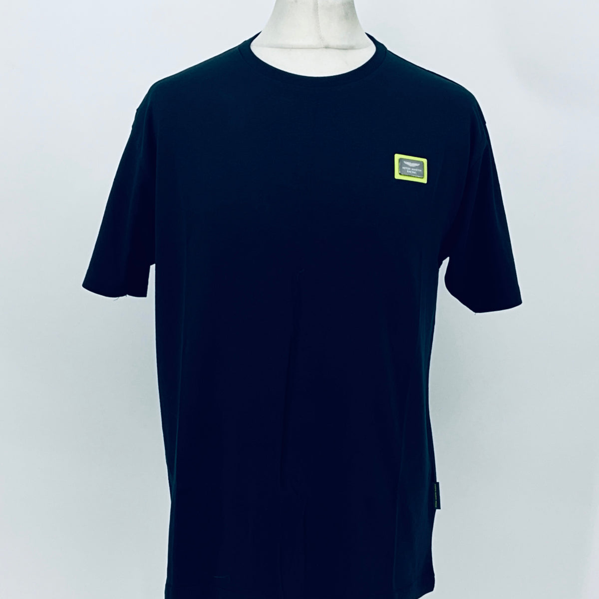 Navy short-sleeve T-shirt with small chest patch logo