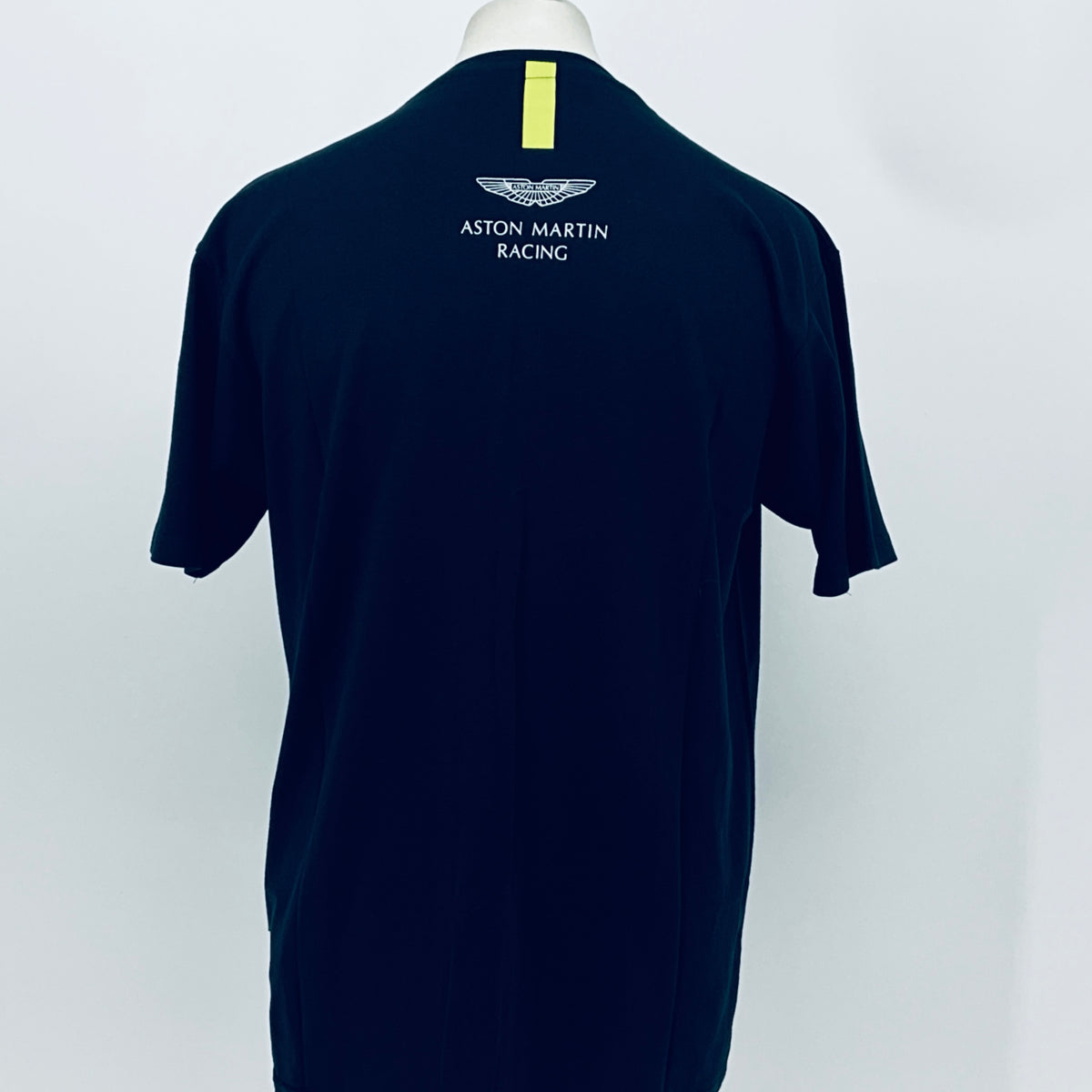 Navy short-sleeve T-shirt with back Aston Martin Racing print and yellow stripe