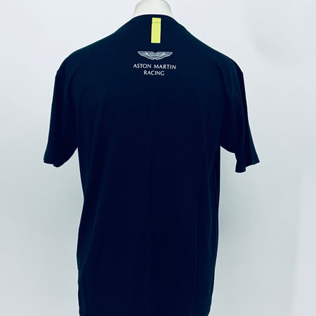 Navy short-sleeve T-shirt with back Aston Martin Racing print and yellow stripe