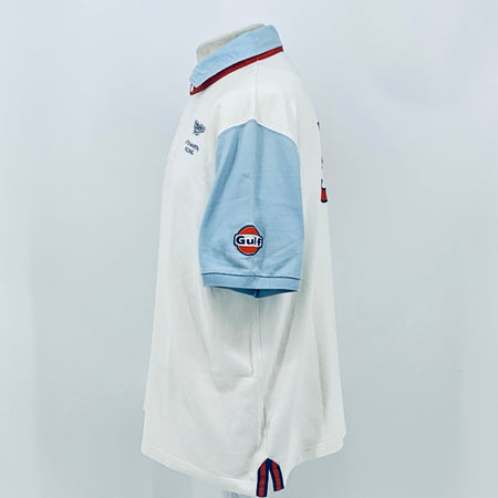 AMR Aston Martin Racing Le Mans team polo shirt, profile view with Gulf logo on sleeve