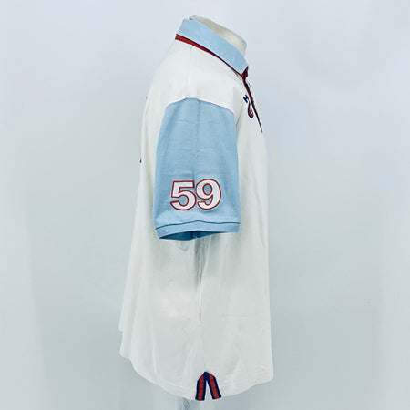 AMR Aston Martin Racing Le Mans team polo shirt, side view with 59 patch on sleeve