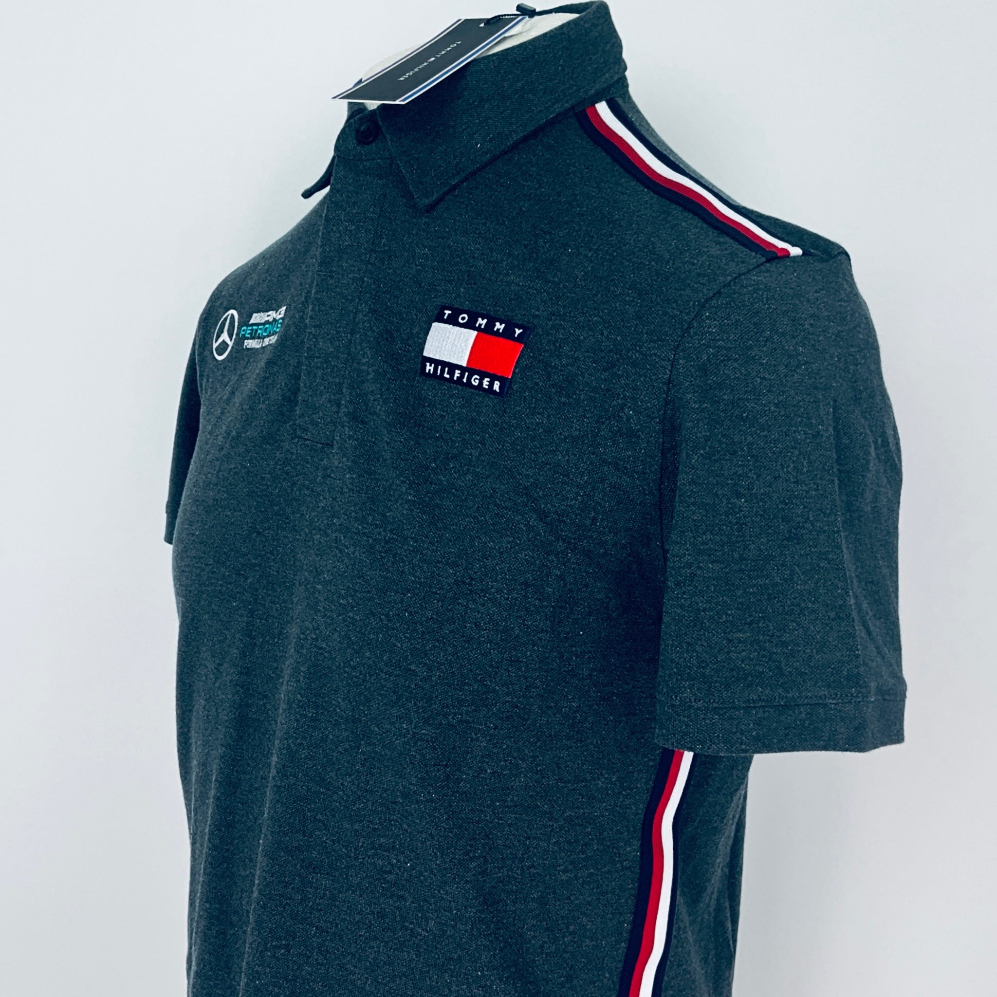 Team Issue Mercedes AMG Petronas Formula One Team Polo Shirt-Tommy Hilfiger Grey - Pit-Lane Motorsport