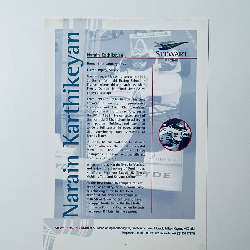 Narain Karthikeyan&nbsp; Stewart Racing&nbsp; Team Drivers Card