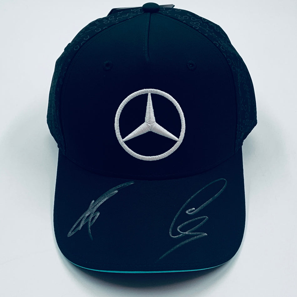 Lewis Hamilton &amp; George Russell Hand Signed Official 2024 AMG Mercedes Pentonas F1 Team Cap-Black