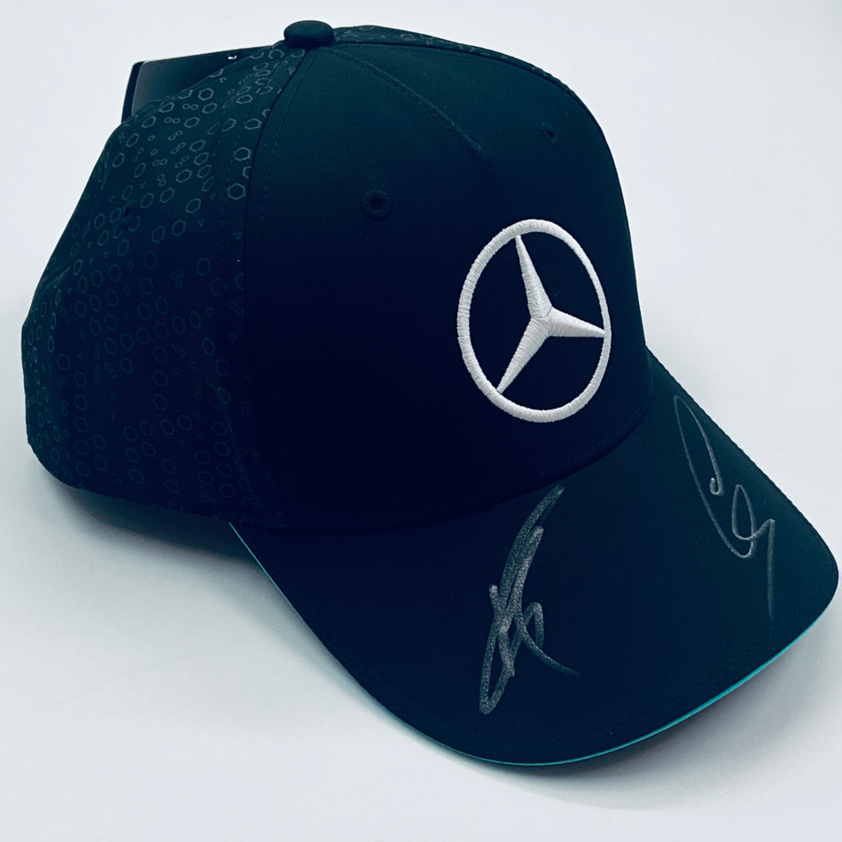 Lewis Hamilton &amp; George Russell Hand Signed Official 2024 AMG Mercedes Pentonas F1 Team Cap-Black