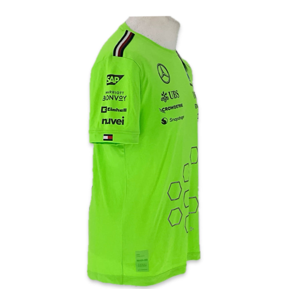2024 Team Issue Mercedes AMG Petronas Formula One Tommy Hilfiger Hi-Vis Set Up T-Shirt-Brand New