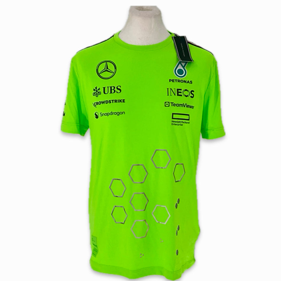 2024 Team Issue Mercedes AMG Petronas Formula One Tommy Hilfiger Hi-Vis Set Up T-Shirt-Brand New