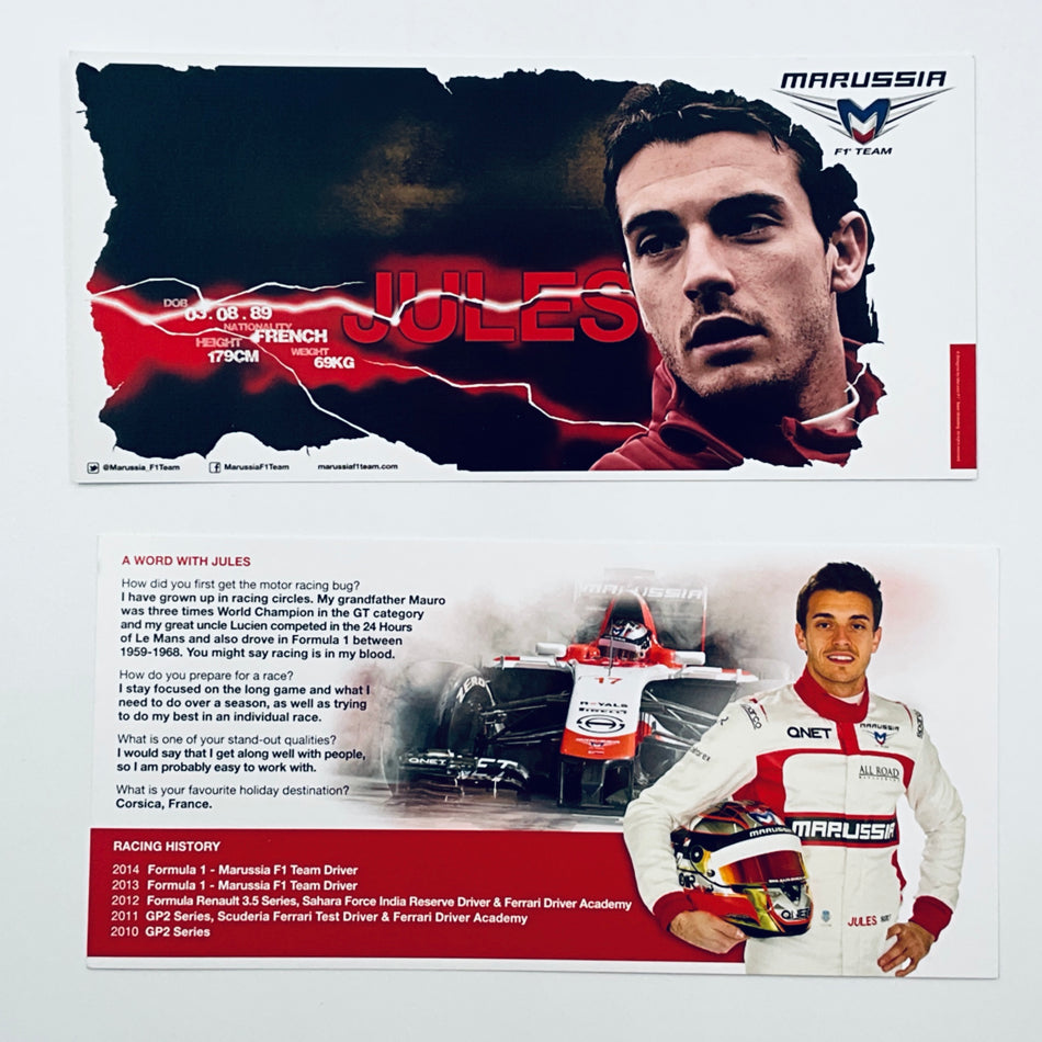 Jules Bianchi Marussia Racing F1 Team 2014 Drivers Card