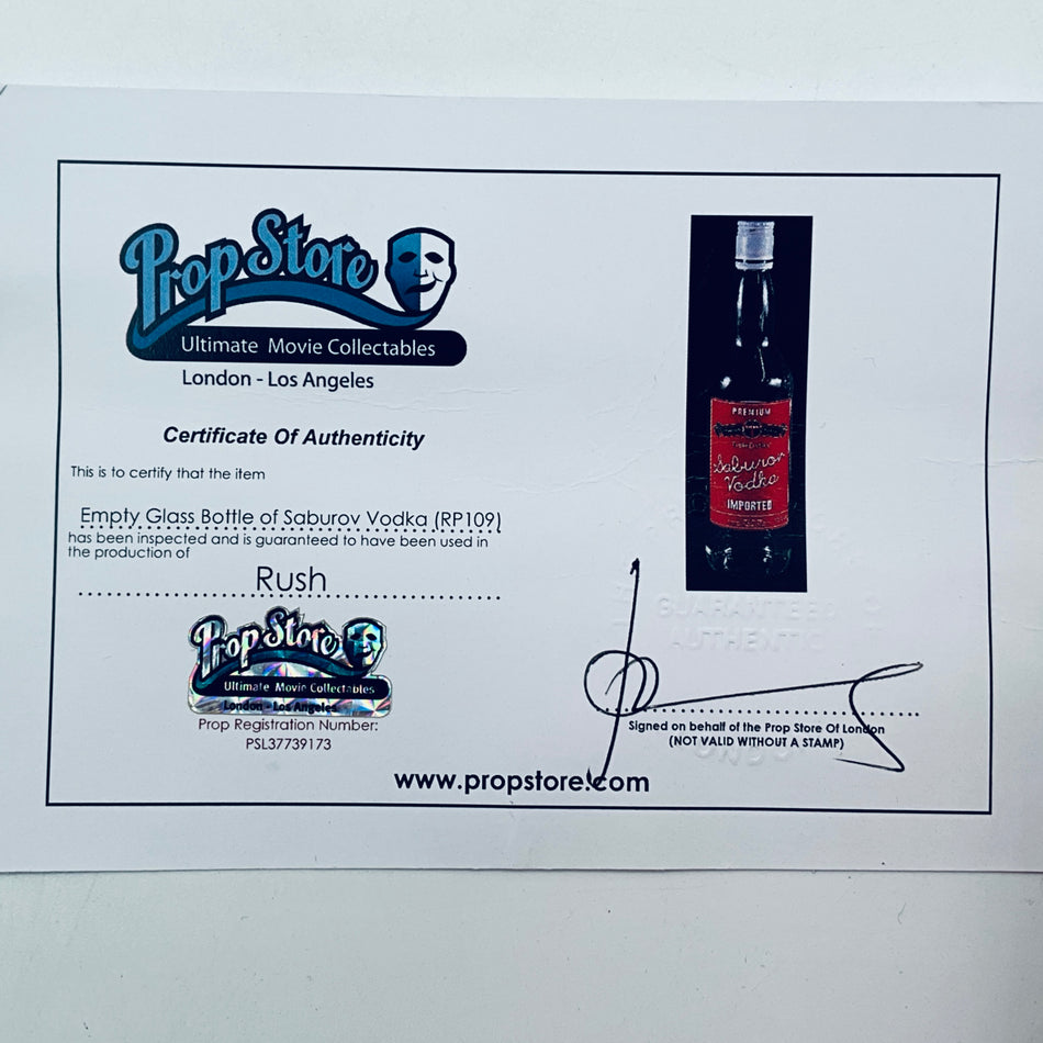 Genuine James Hunt (Chris Hemsworth) Saburov Vodka Bottle Used in the Hit Movie RUSH